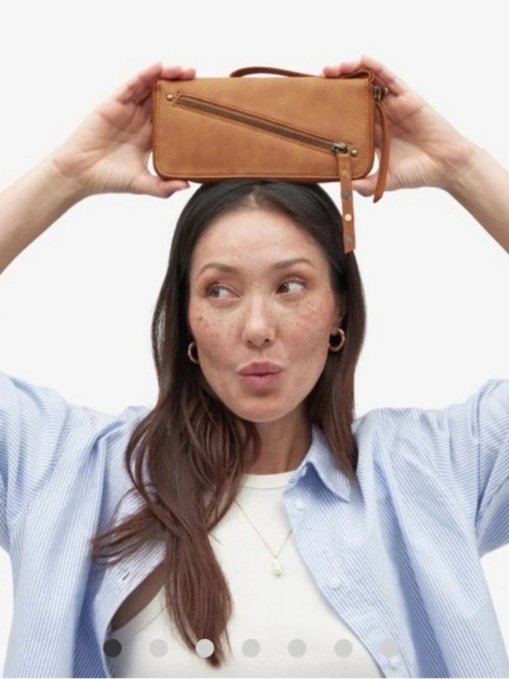 Free People Distressed Vegan Leather Zip Around Wristlet Wallet | Brown/Cognac